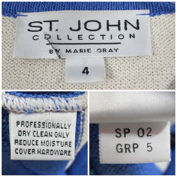 ST. JOHN Santana Knit Cream & Blue Striped Button Front Jacket Women's Size 4 - Picture 12 of 13
